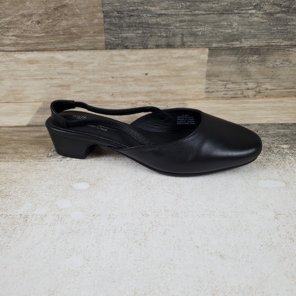 Coldwater Creek Josie Womens Pumps Sz 6.5 M Black Leather Slingback Block Heel
